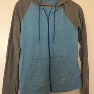 UNDER ARMOUR Blue Grey Light Weight Full Zipper Hoodie w Pockets Sz M